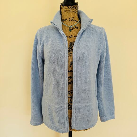 J. Jill Womens Powder Blue Chenille Full Zip Cozy Soft Sweater Jacket Size Small - Picture 4 of 10
